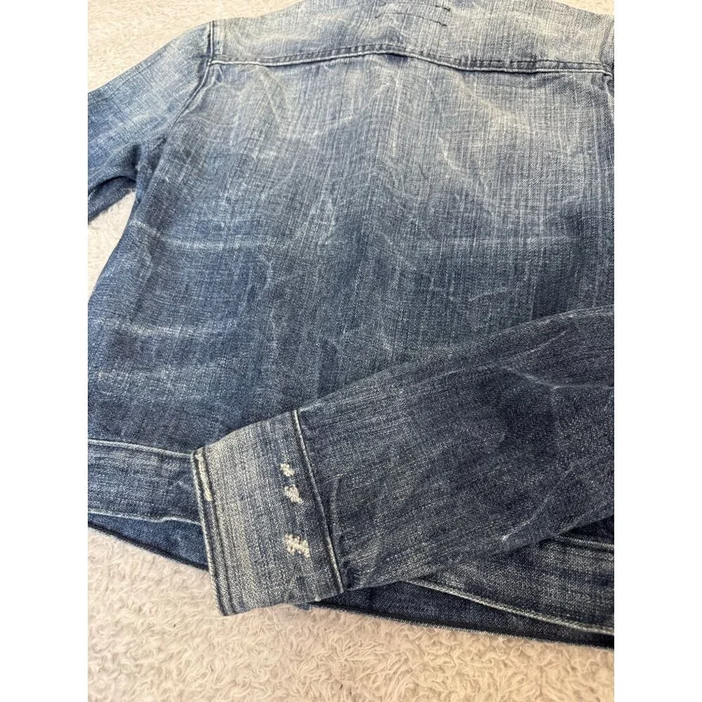 NWOT True Religion Womens S/P Denim Jacket Made-USA Button-Up Faded Blue Casual - Picture 9 of 12